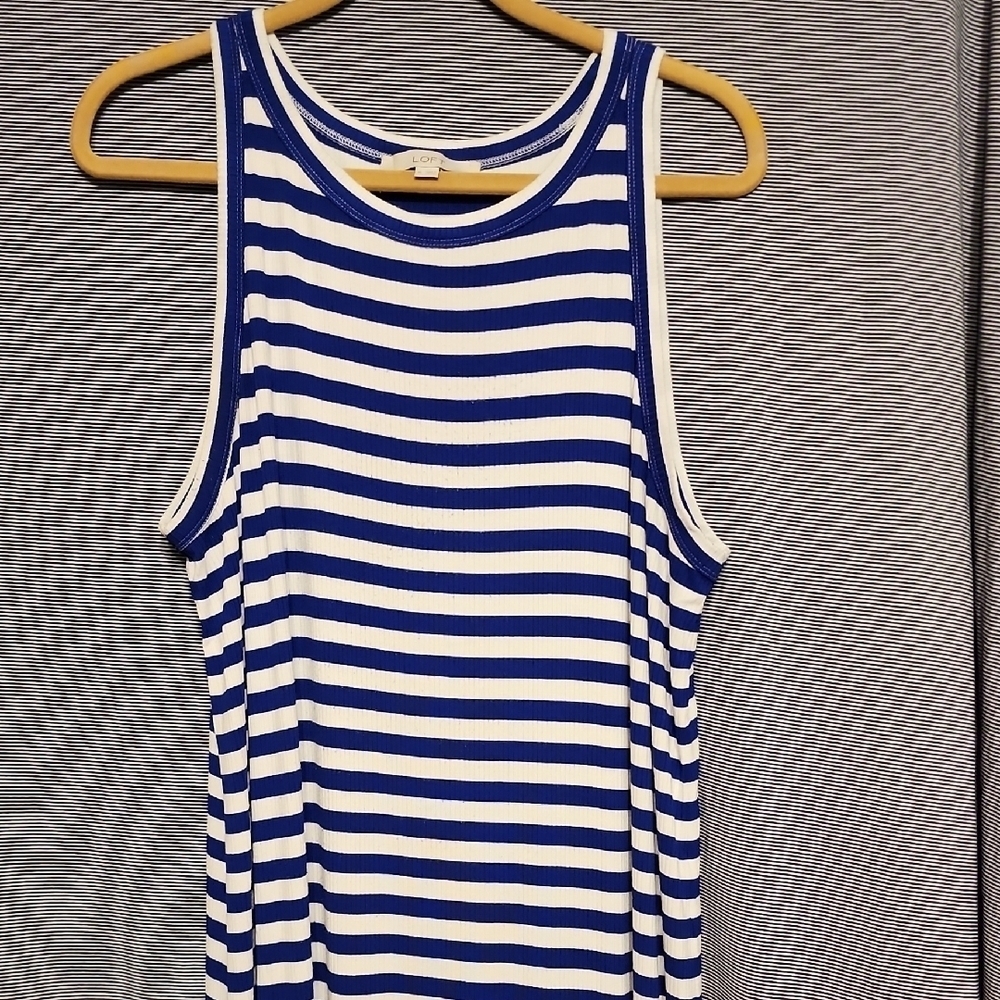 LOFT Blue and White Sleeveless Fitted Maxi Dress